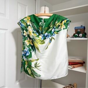 Zara Tropical Green and White Blouse